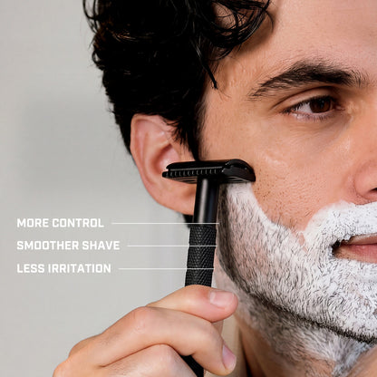 DOUBLE-EDGE SAFETY RAZOR + 10 BLADES | SMOOTHER SHAVE, LESS IRRITATION